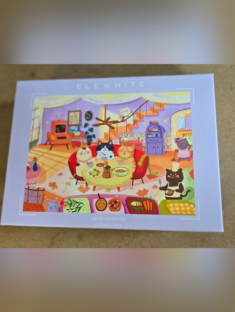 ELEWHITE "Meow Moments" Cat Puzzle - Pastel Purple Box 500 pieces